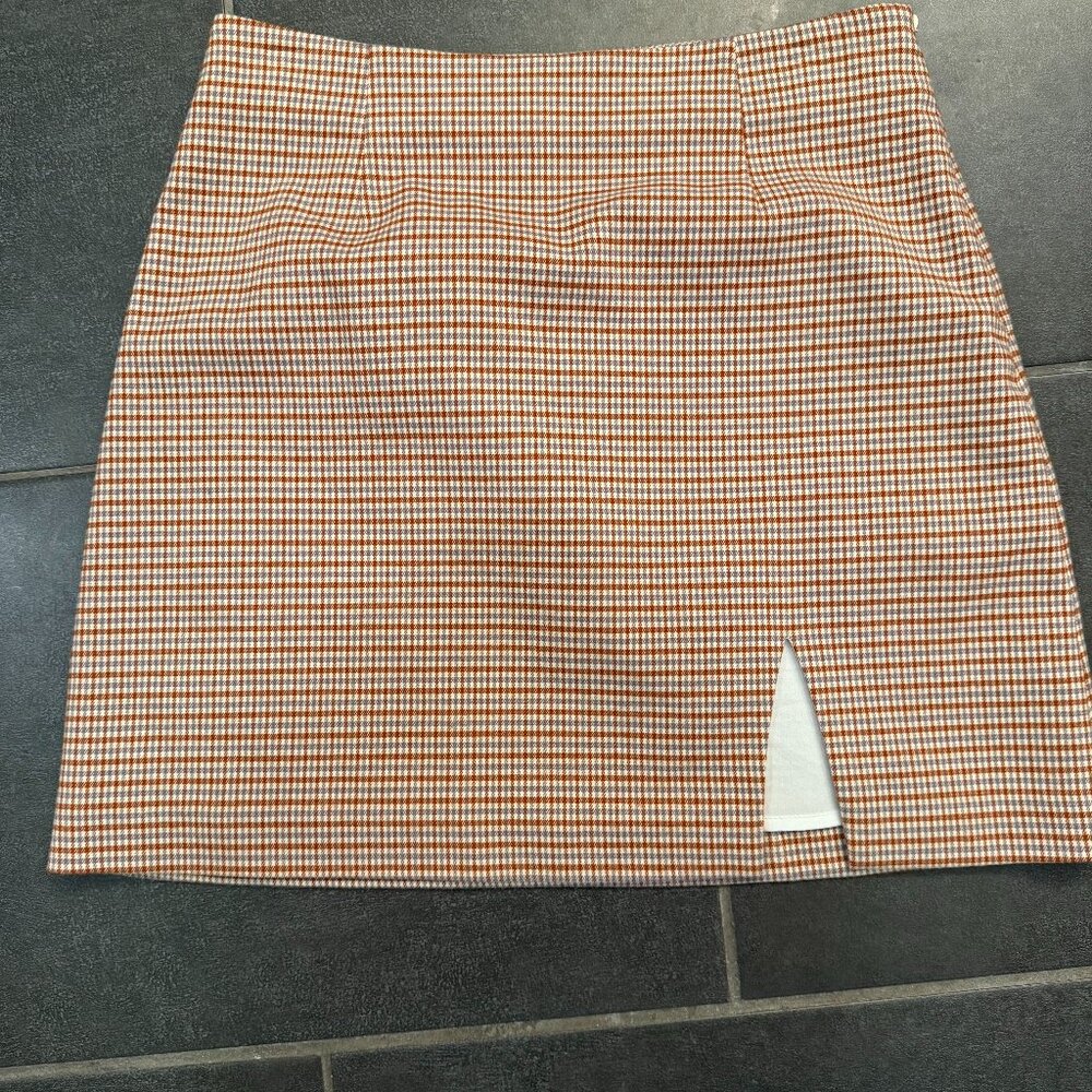Houndstooth Twill High Rise A-Line Mini Skirt - size small